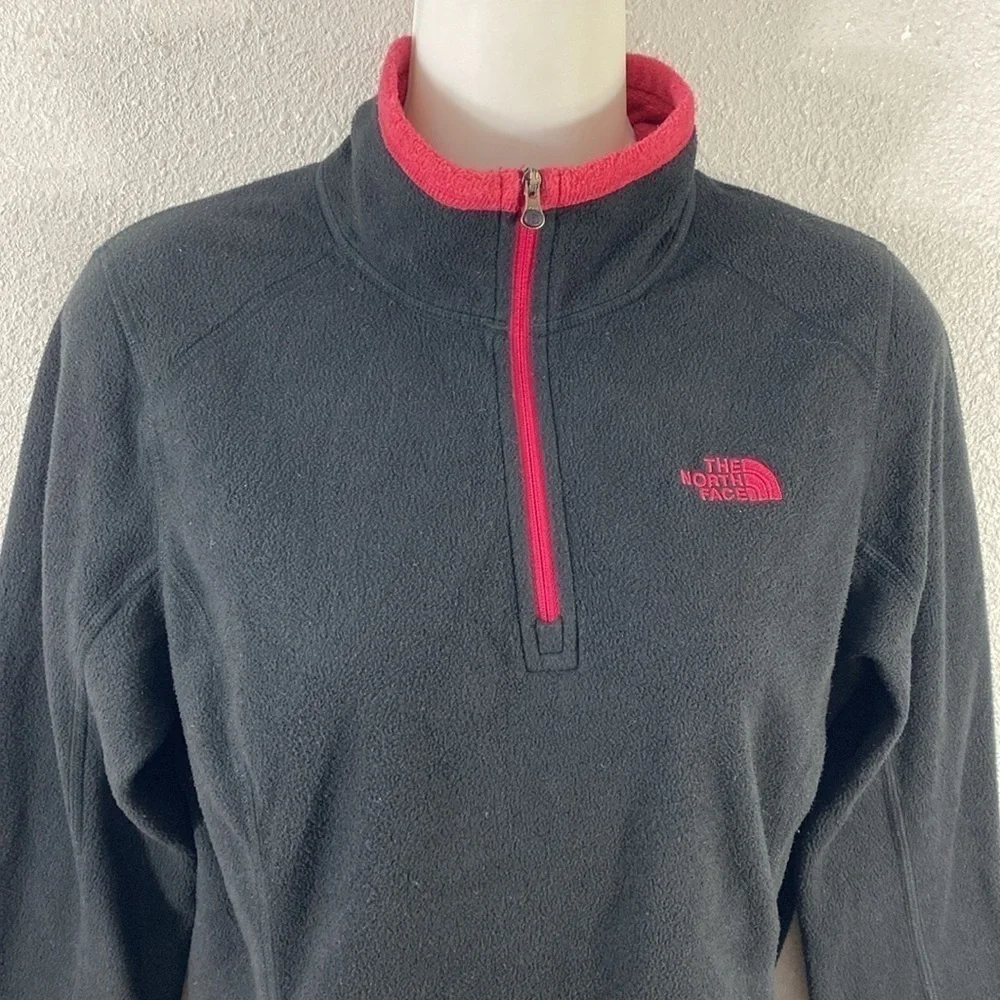 The North Face Glacier 1/4 Zip Black Pink Lightweight Fleece Pullover Jacket M